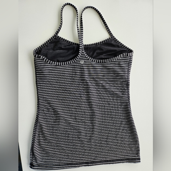 Lululemon Power Y Tank Top Black Gray Striped Sz 8 No Padding W1BROS - Picture 2 of 10
